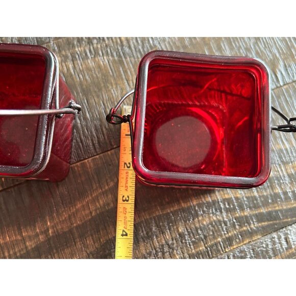 Red Glass Tea Light Holders Noël & Tis The Season Christmas Decor 3" Square - Picture 7 of 8